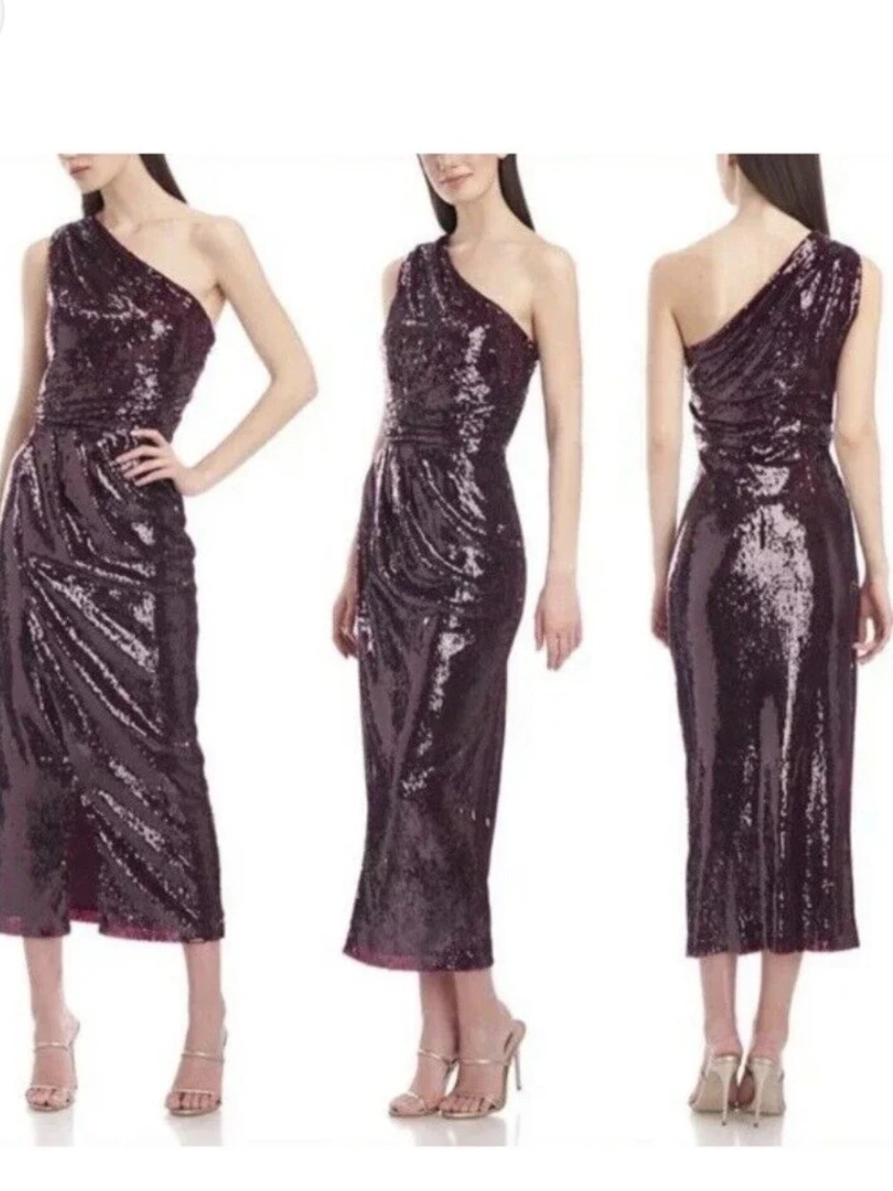 Kay Unger New York NEW Alexia One Shoulder Sequin Dress In Oxblood Sz 10 $378.00